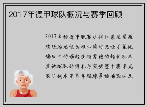 2017年德甲球队概况与赛季回顾